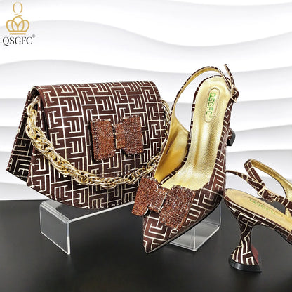 QSGFC Italian Design Shoes and Bag Set Office Ladies Style Diamond Decoration Classic Women High Heel Shoes and Bag