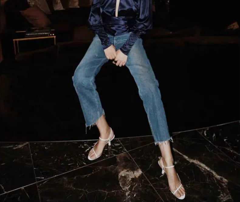 Thin Strap Sandals Women's Summer New with A Single Buckle Strap Womens Shoes Thin Heels with Exposed Toes High-heeled Sandals
