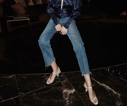 Thin Strap Sandals Women's Summer New with A Single Buckle Strap Womens Shoes Thin Heels with Exposed Toes High-heeled Sandals