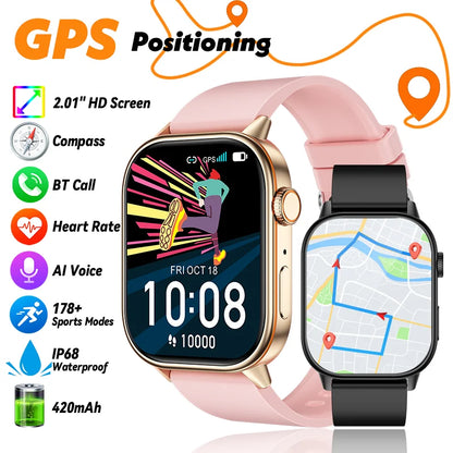 LIGE 2026 For Android IOS GPS Smart Watch Women 2.01" HD Screen Heart Rate Bluetooth Call Compass IP68 Waterproof Men Smartwatch
