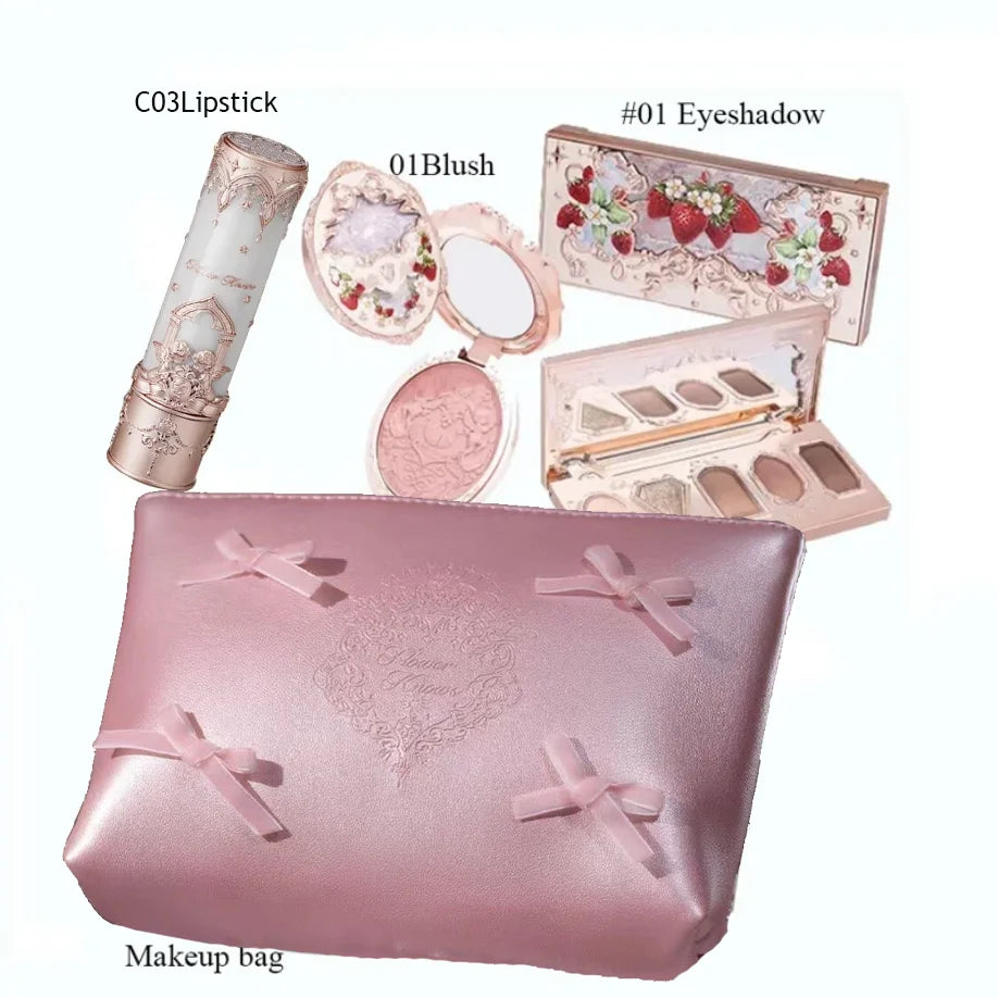 Flowerknows Makeup Set Gift Kit Shimmer Full Box Blush Long Lasting Velvet Lip Cream with Bag Kit De Maquiagem