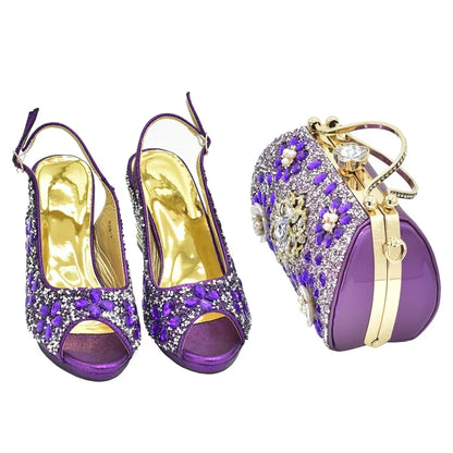 Nigerian Shoes and Matching Bags Sales in Women Matching Shoes and Bag Set for Party Rhinestone Wedding Shoes for Women Bride