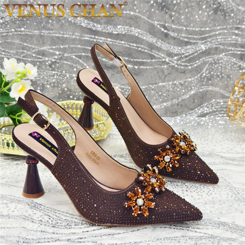 New Fashion Pointed Toe Shoes Heels Elegant Italian Woman Wedding for Party Shoes Women Party Pumps Decorated with Rhinestone