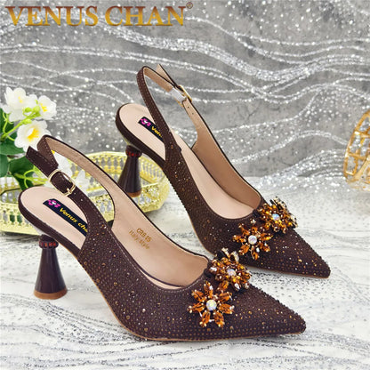 New Fashion Pointed Toe Shoes Heels Elegant Italian Woman Wedding for Party Shoes Women Party Pumps Decorated with Rhinestone