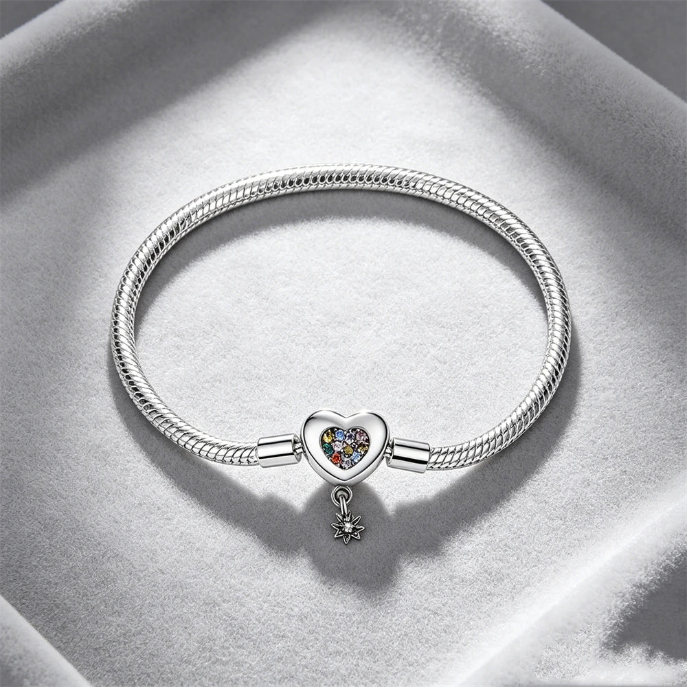2026 Hot Selling 925 Silver Heart Shaped Buckle Snake Chain Sparkling Zircon Original Bracelet Women Fashionable Luxury Jewelry