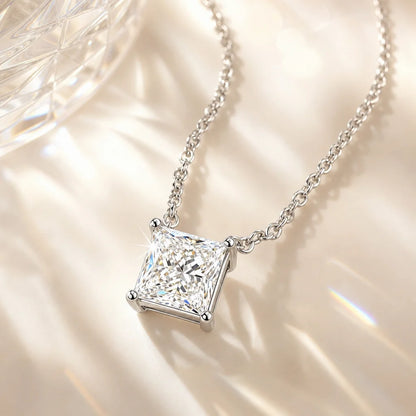 Princess Shape Pendant 18K Gold Plated Luxury S925 Silver Necklace Sparkling D VVS Moissanite Necklavce for Women As Gifts Party