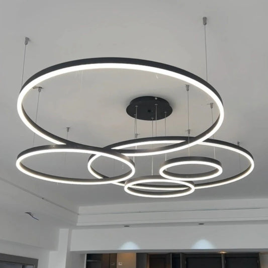 Modern Aluminum Rings Chandeliers Simple Acrylic LED Pendant Lights Living Dining Room Home Restaurant Decor Lighting Fixtures