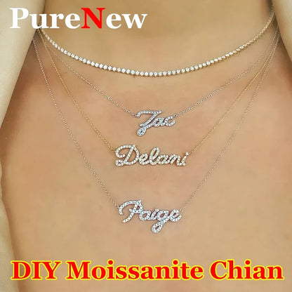 DIY A-Z Letter Name Full Moissanite Diamond Necklace for Women 925 Sterling Silver Plated 18k Gold Women's Moissanite Chain Gift