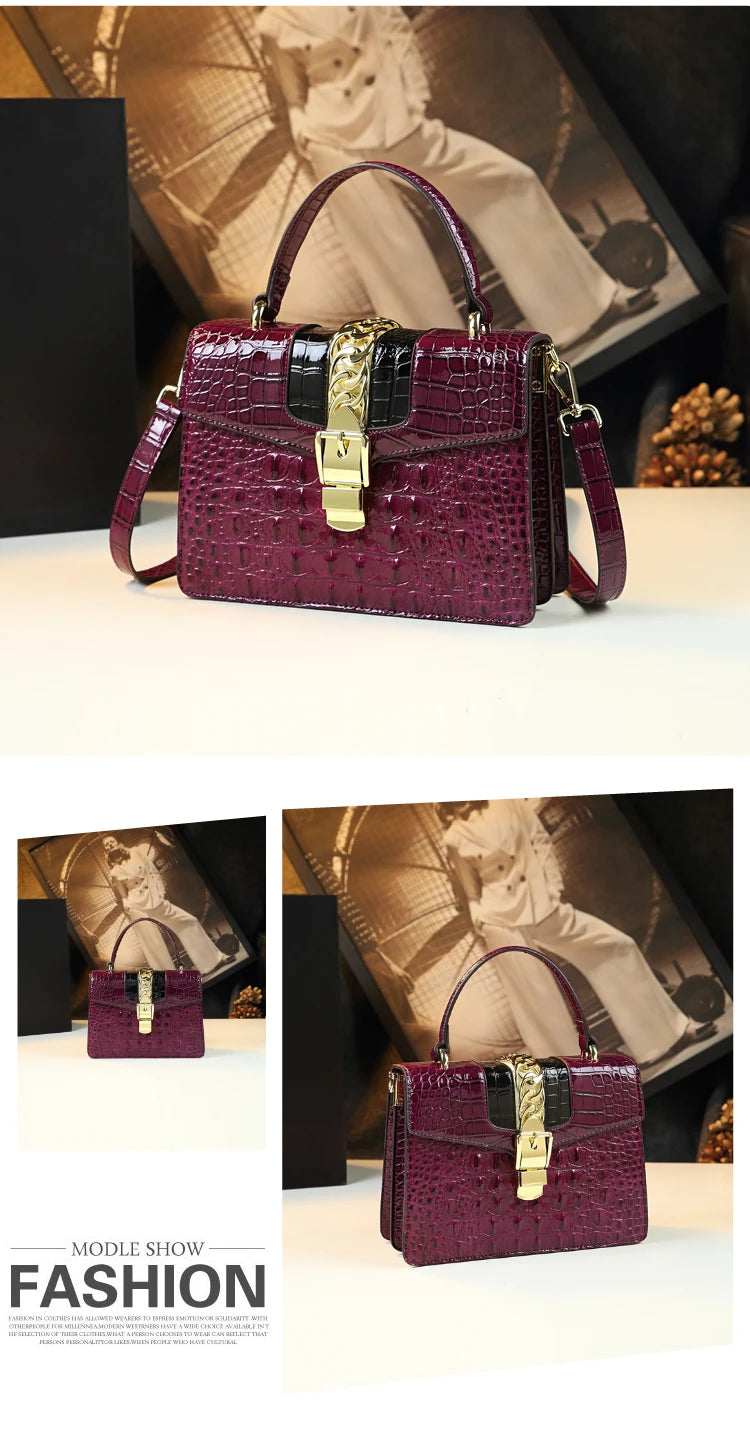 Luxury Fashion Brand Women's Handbags Genuine Leather Shoulder Crossbody Bag Crocodile Small Hard Square Portable Messenger Bags