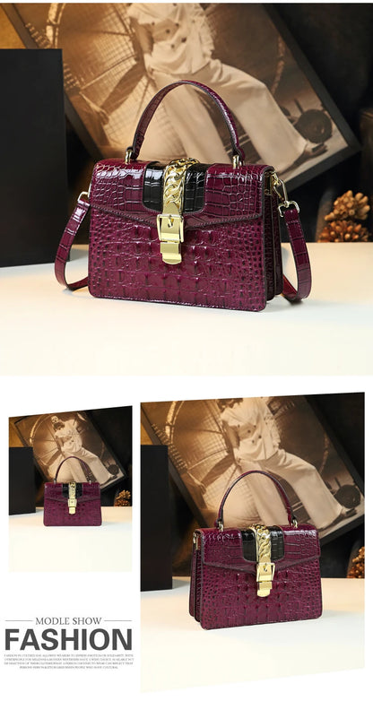 Luxury Fashion Brand Women's Handbags Genuine Leather Shoulder Crossbody Bag Crocodile Small Hard Square Portable Messenger Bags