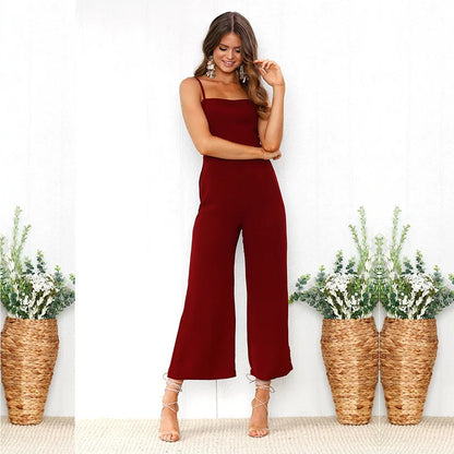 Woman Sleeveless Bib Dungarees Jumpsuits Autumn Casual Loose Solid Overalls for Women Female Spaghetti Strap Wide Leg Jumpsuit