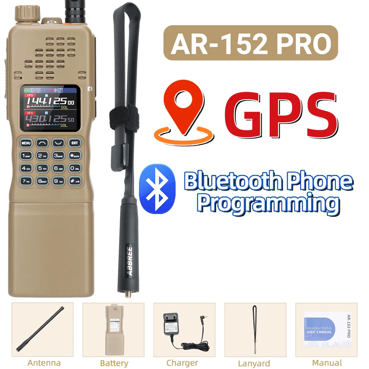 Baofeng AR-152 Pro GPS Walkie Talkie Two Way Radio 12000mAh Battery Tactial 50KM Long Range AN PRC-152 Multi Band Transceiver