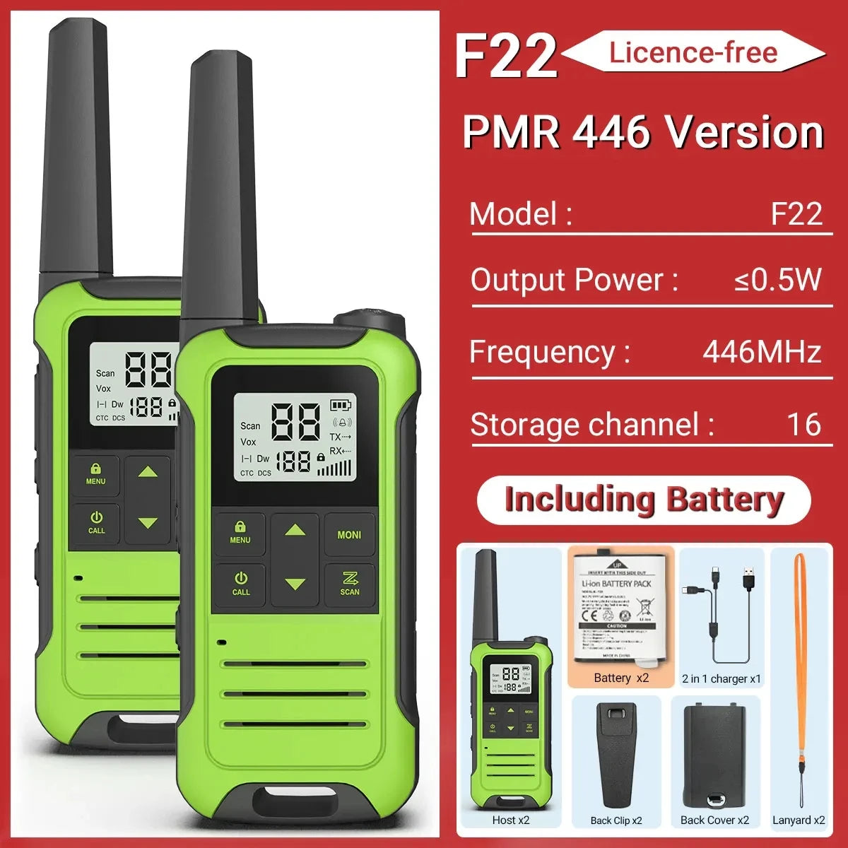 2PCS Baofeng F22 T22 PMR 446MHz Mini Walkie Talkie Waterproof Type-C Licence-free Flashlight Portable Two Way Radio for Hunting