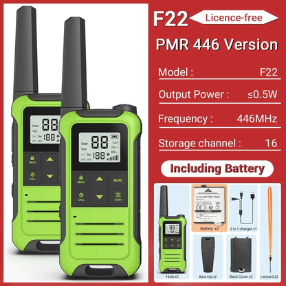 2PCS Baofeng F22 T22 PMR 446MHz Mini Walkie Talkie Waterproof Type-C Licence-free Flashlight Portable Two Way Radio for Hunting