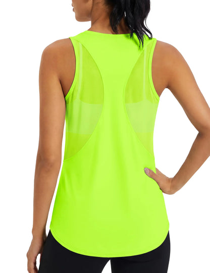 TACVASEN Womens Mesh Racerback Workout Tank Top Yoga Sleeveless Shirt High Low Curved Hem Quick Dry Breathable Athletic Vest