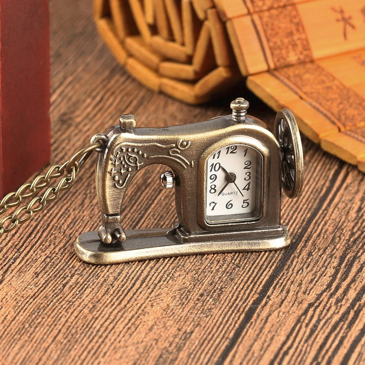 Fashion Vintage Sewing Machine Design Pocket Watch Shape Clock Pendant Long Necklace Chain keychain Watches Birthday Gifts