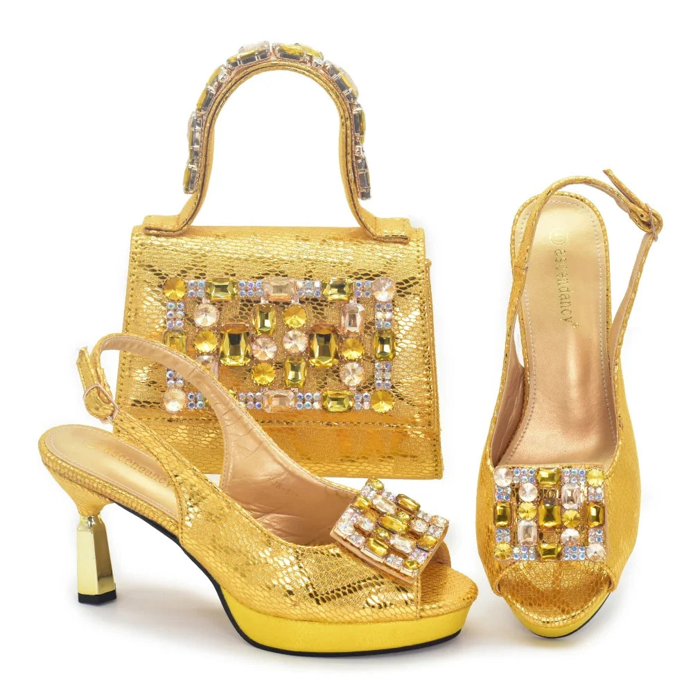 New Arrival Bag and Shoe Set Nigeria Party Pumps Women Shoes and Bags To Match Set Italy Lady Rhinestone Pumps Women Luxury