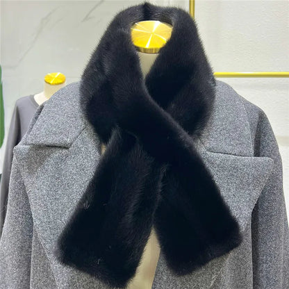 Winter Warm Fluffy Real Mink Fur Scarf Loophole Soft Luxury Neck Wraps for Cold Winter Rectangle Formal Collar
