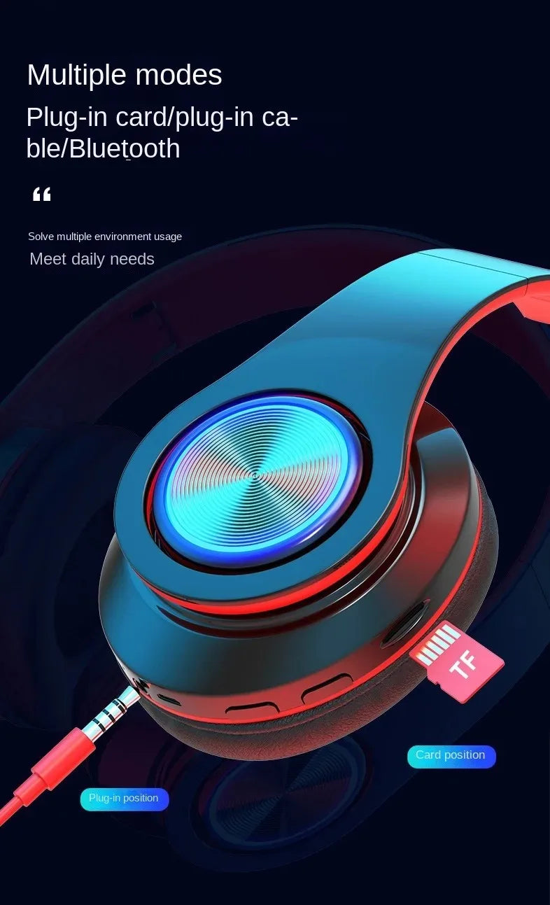 RGB Luminous Headset Bluetooth Headphones Noise Cancelling Wireless Earphones for Students Gamers Music Lovers