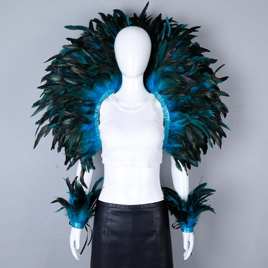Elegant Women's 2-Piece Shawl Set Cosplay Feather Punk Style for Halloween Masquerade Ball Party Carnival New