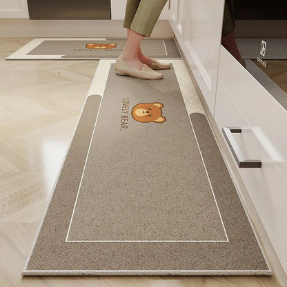 VIKAMA 1/2PC Cartoon Easy To Manage Kitchen Floor Mat Home Long Crystal Velvet Carpet Dirt Resistant and Non-Slip Floor Mat