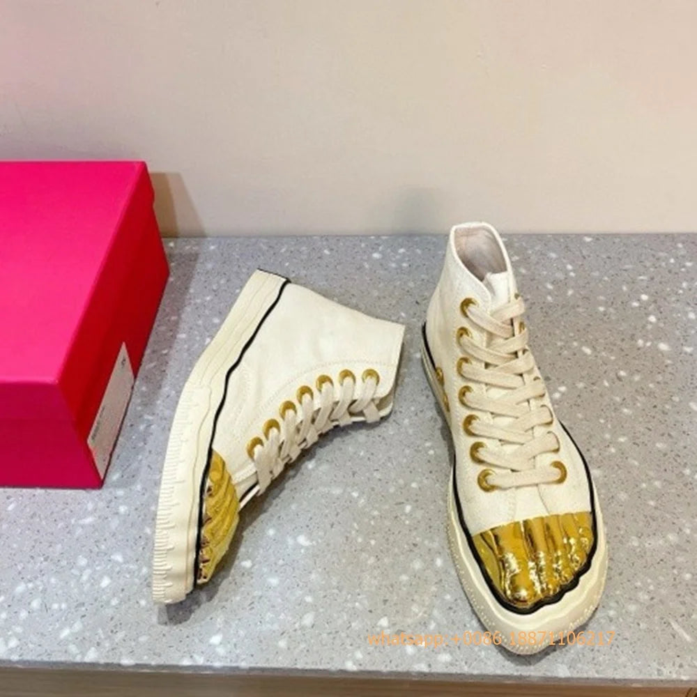 Golden Five Fingers Catwalk Ladies Shoes 2024 Summer New Sexy Street Thick Sole Sports Casual Pumps Model Party Lace Up Sneakers