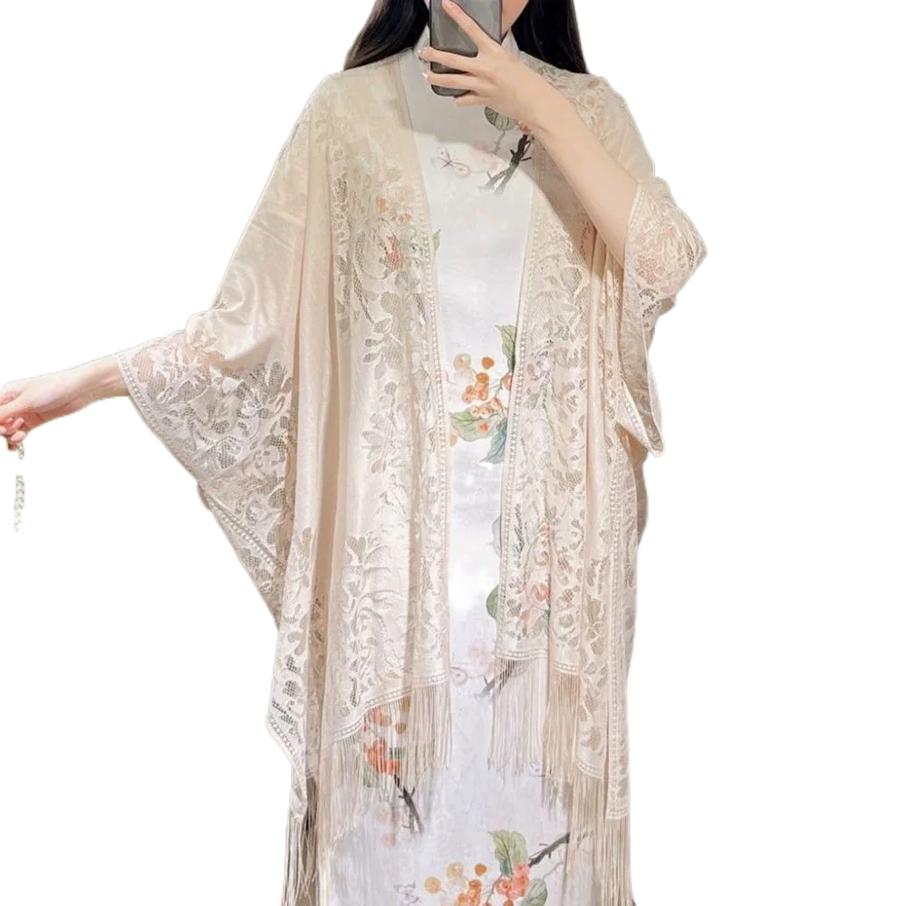 Ethnic Style Chinese Dress Shawl Elegant Design Versatile Use Long Fringed Scarf Warm Material Fringed Edge Velvet Scarf