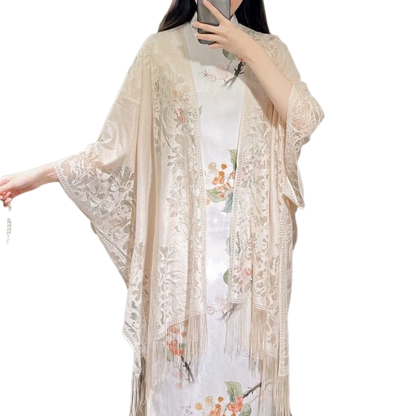 Ethnic Style Chinese Dress Shawl Elegant Design Versatile Use Long Fringed Scarf Warm Material Fringed Edge Velvet Scarf