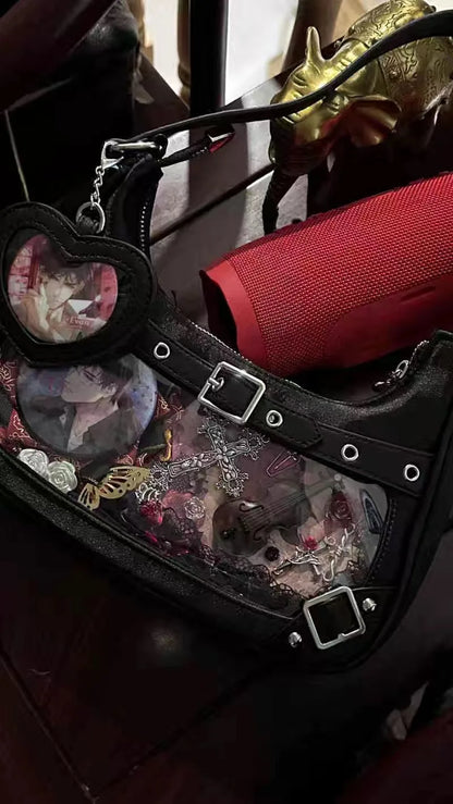 Inner Spicy girl small ITABAG ancient shoulder bag New trendy Y2k Japanese ita bag PU +Nylon cloth women's bags