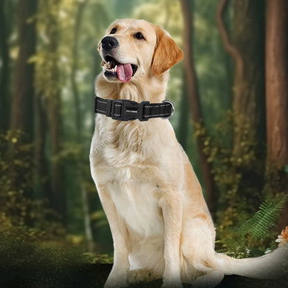 Reflective Adjustable Padded Dog Collar Soft Breathable Pet Neck Strap for Medium Large Dogs Durable Safety Collar for Night