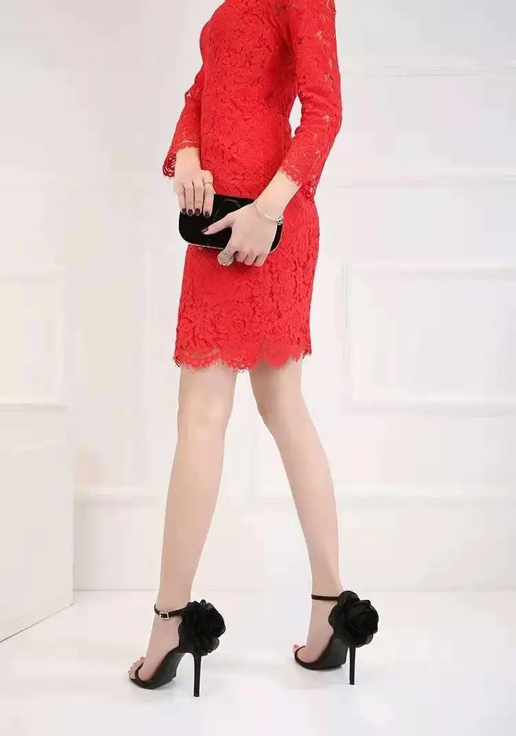 New One Word Buckle with Back Bag Flower Sandals for Women, Sexy Banquet and Fashion Show, Ultra Fine High Heels for Women