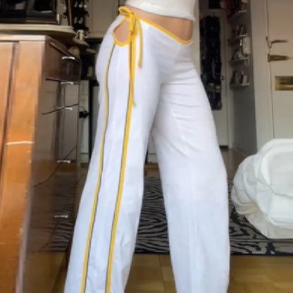 Women's Vintage American Streetwear Wide Leg Pants Stripe Side Tie Loose Trousers Lady New Cozy Date Exercise Vacation Casual