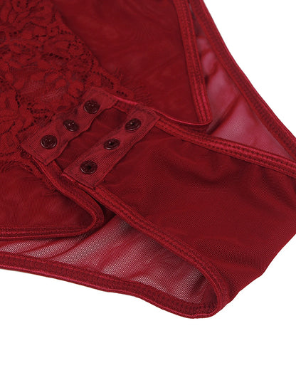 Comeondear Plus Size Crotch Open Bodysuits Red High Quality Lace Splicing Teddy With Underwire Sexy Jumpsuits Overalls for Women