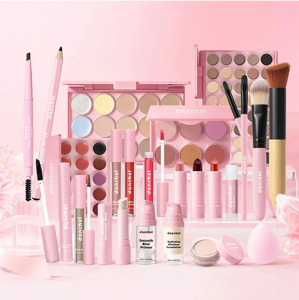 All-In-One Complete Makeup Kit Full Cosmetic Set for Women Includes Eyebrow Eyeliner Eyeshadow Blendable Portable Travel Daily Party Makeup for Beginners Ladies
