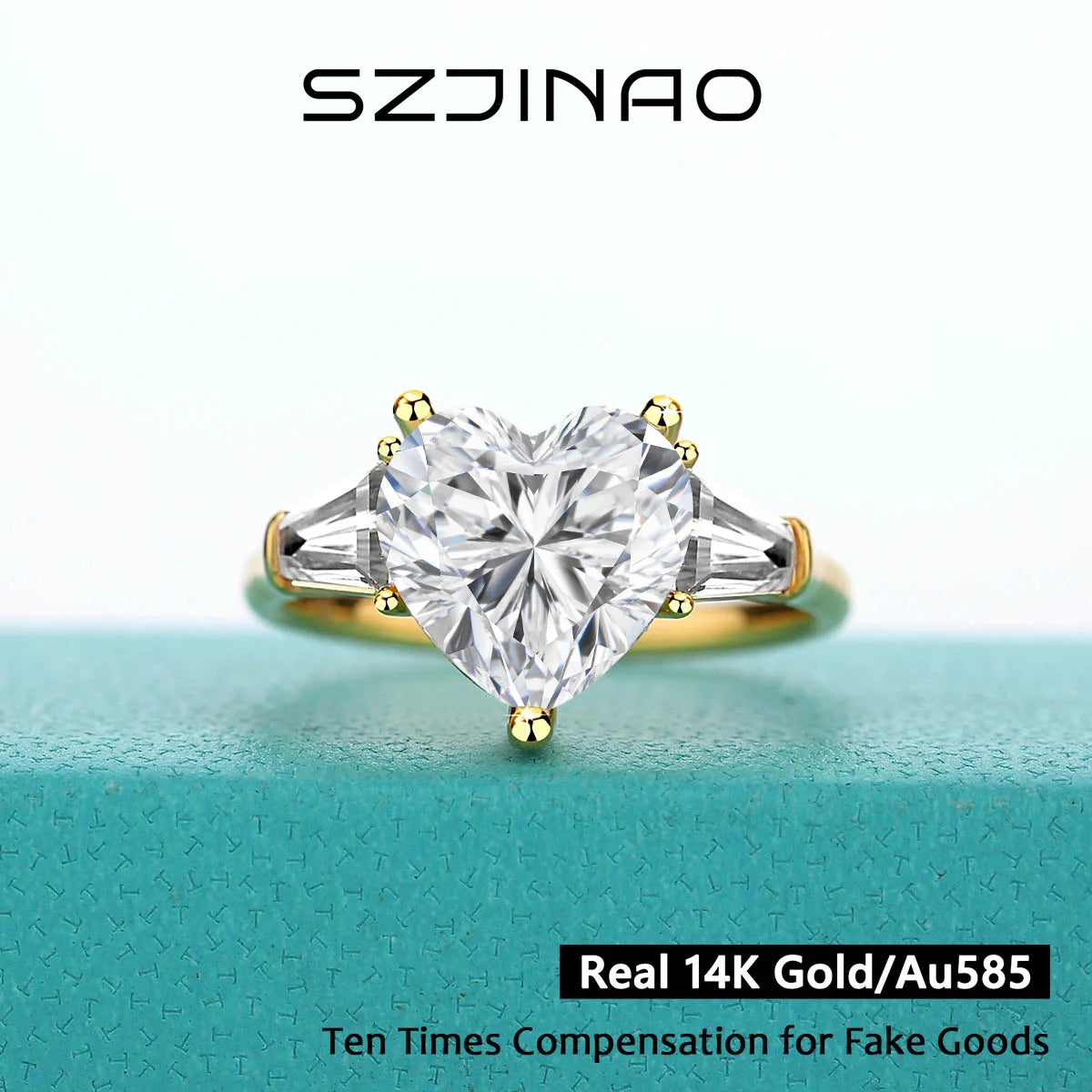 Heart Cut 9MM Full Moissanite Rings 100% 14K Gold D VVS1 Diamond Ring for Women Anniversary Wedding Fine Jewelry Gifts