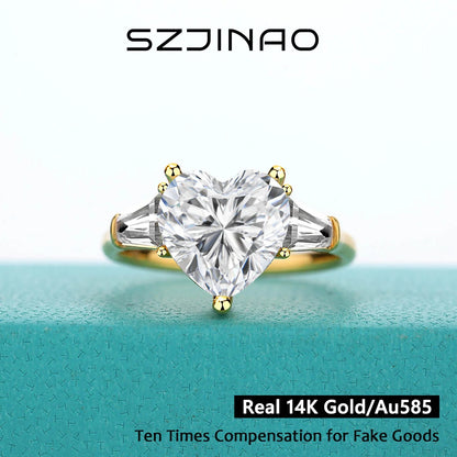 Heart Cut 9MM Full Moissanite Rings 100% 14K Gold D VVS1 Diamond Ring for Women Anniversary Wedding Fine Jewelry Gifts