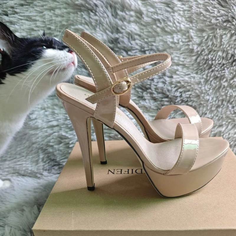 Women Peep Toes Sandals Stiletto Sexy Pumps Luxury Club 14cm Elegant Platform High Heels Nighclub Party Wedding Jazz Dance Shoes