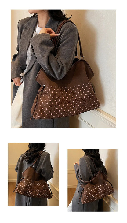 Brand Women's Shoulder Bag Y2k Fashion Sweet Polka Dot Handbag Korean Casual Versatile Leopard Print Brown Frosted Tote Bags