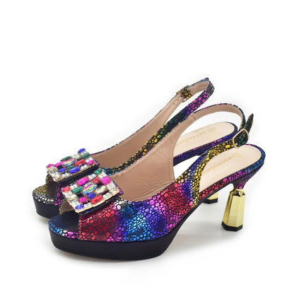 Latest Design Women Nigerian Italian Shoes and Bags Set Decorated with Rhinestone Peep Toe Shoes Sexy Wedding Party Sandals