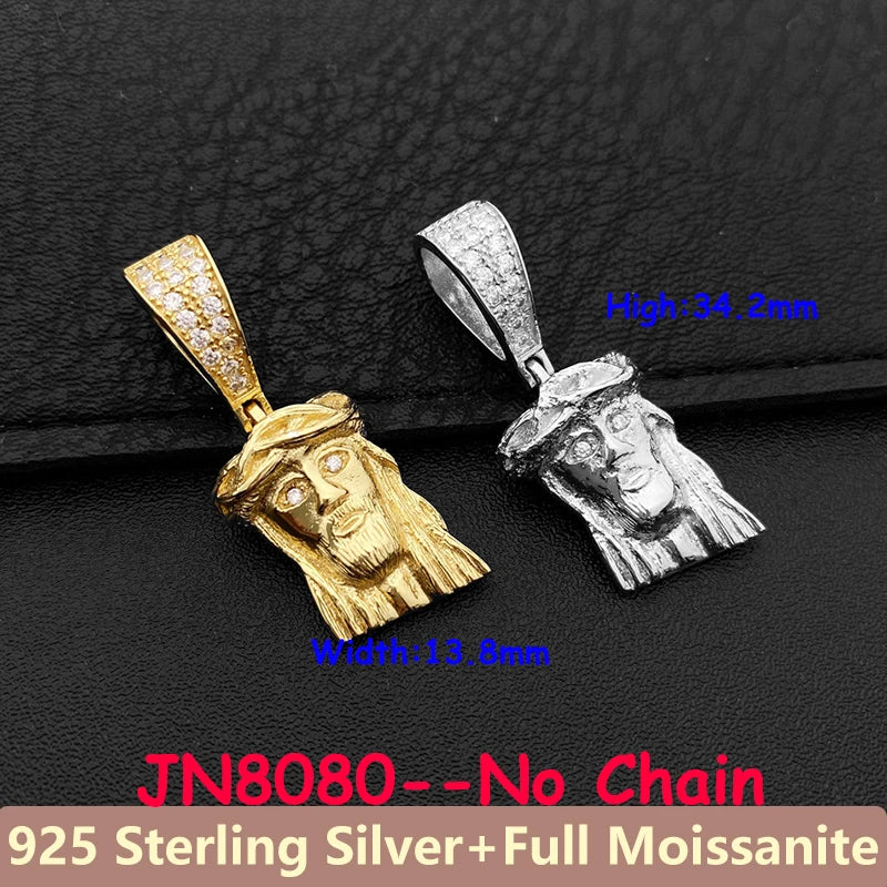 Jesus New Unisex Full Moissanite Diamond Pendants For Men Original 925 Sterling Silver Men's Diamond Jewelry Hip Hop For Party