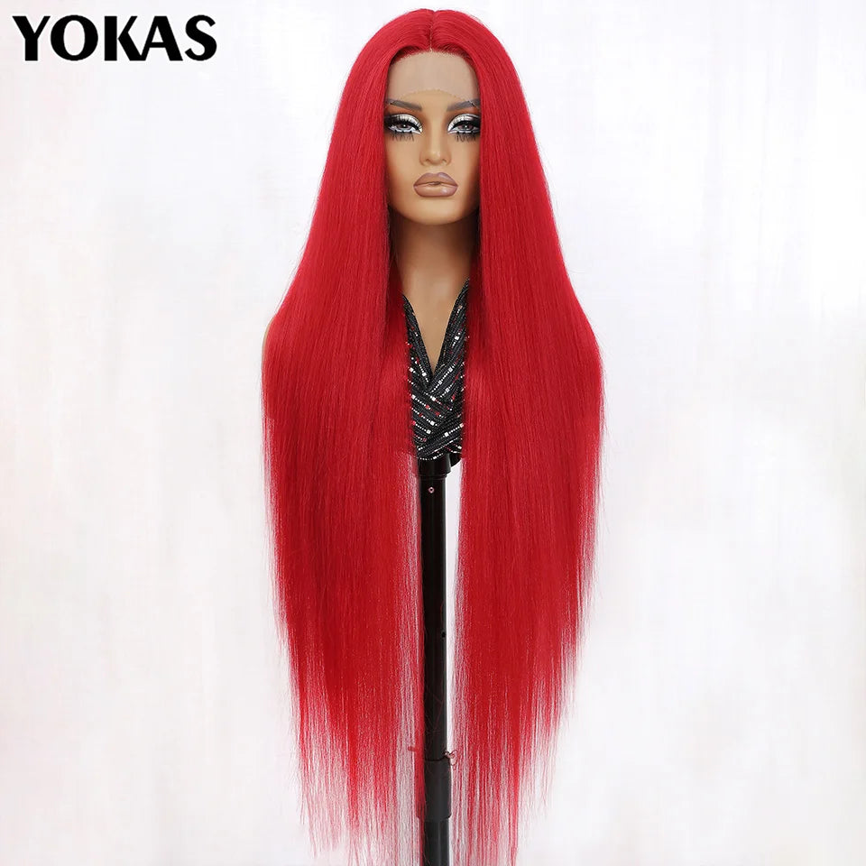 40 Inch Synthetic Lace Front Wigs For African Women T Part Lace High Temperature Fiber Straight Lace Wigs For Afro Female