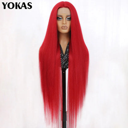 40 Inch Synthetic Lace Front Wigs For African Women T Part Lace High Temperature Fiber Straight Lace Wigs For Afro Female