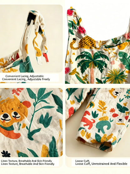 Cute Puppy Print Women's Jumpsuit, Breathable Cotton-Like Jumpsuit