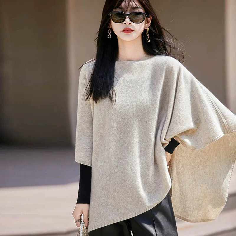 Autumn New 100% Merino Wool Shawl Pullover For Women Soft Solid Cashmere Knitwear Shawl Scarf Female Popular Sweater Grace Tops