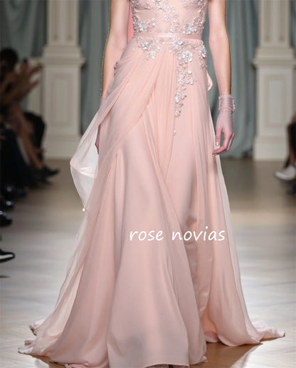 Customized Chiffon Applique Pleat Strapless A-line Long Dresses Bespoke Occasion Exquisite Modern Style Formal