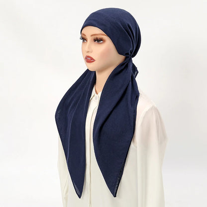 New Solid Cotton Linen Elastic Headscarf Cap Women Elastic Muslim Instant Hijab Bottoming Cap Muslim Headscarf Undercap HeadWrap