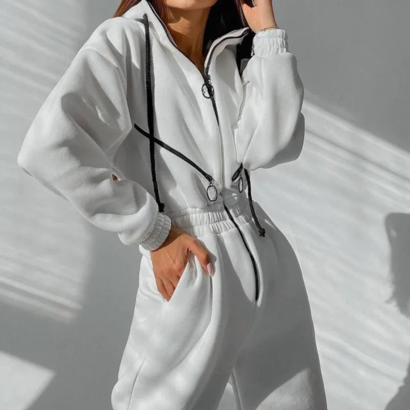 Female Hoodies Jumpsuits One Piece Outfit Warm Fleece Sport Long Sleeve Jumpsuit Women Sportswear Playsuit Zipper Overalls 2024