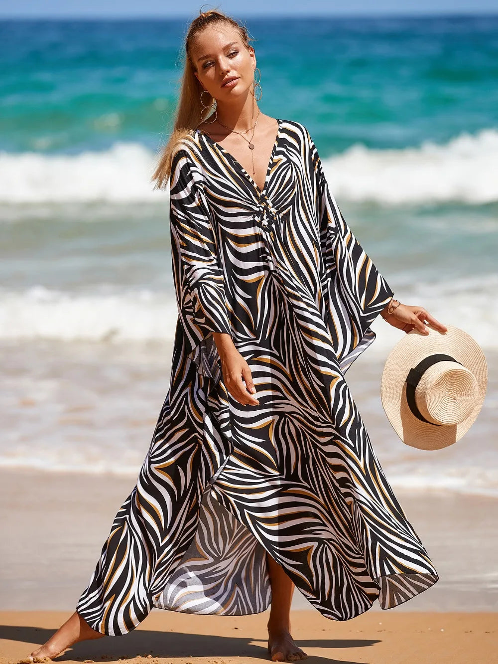 Fashion Boho Bikini Cover-ups Oversized Leopard Zebra Print Beach Cover Up Open Front Sunscreen Shawl For Women