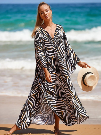 Fashion Boho Bikini Cover-ups Oversized Leopard Zebra Print Beach Cover Up Open Front Sunscreen Shawl For Women