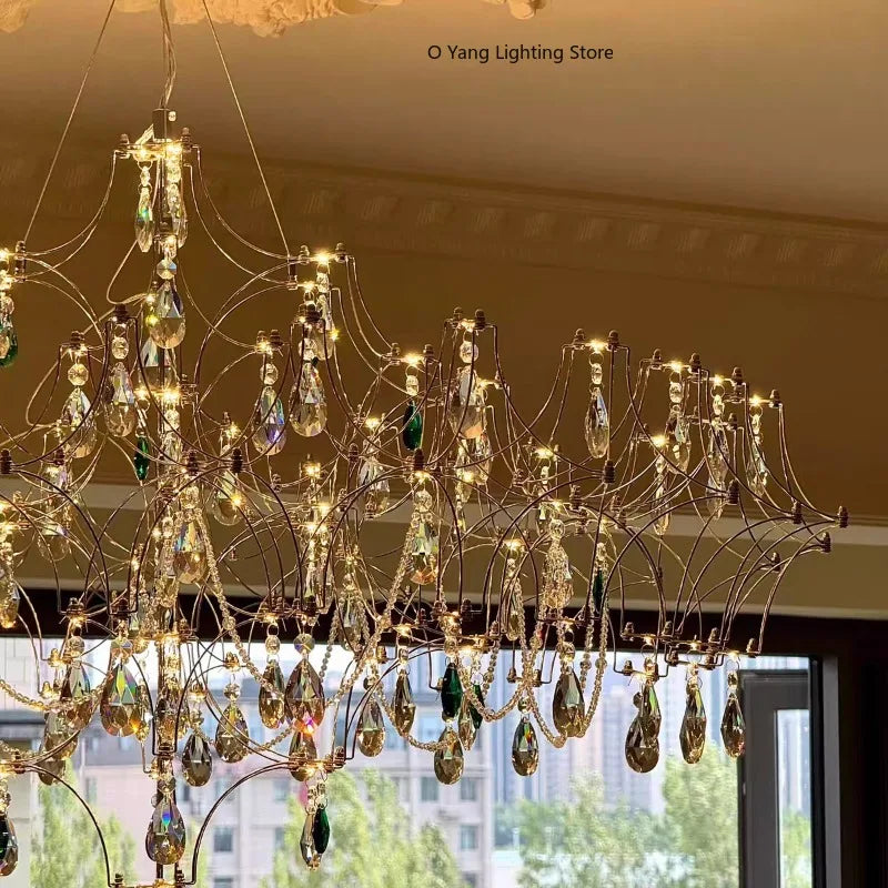 New Stainless Steel Crystal Ceiling Chandelier LED Lamps Living Room Personalized Firefly Shape Restaurant Villa Lights